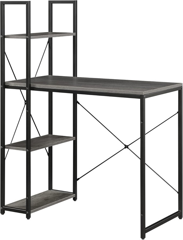 Designs2Go Office Workstation with Shelves, Charcoal Gray/Black
