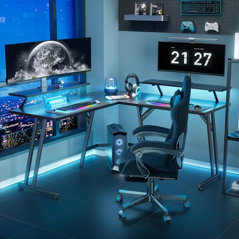 51 Inch L Shaped Gaming Desk with Monitor Stand, Ergonomic Corner Computer Desk, gallery