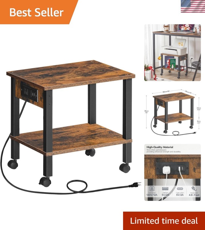 2-Tier Printer Stand with Charging Station, Under Desk Printer Table, Printer…