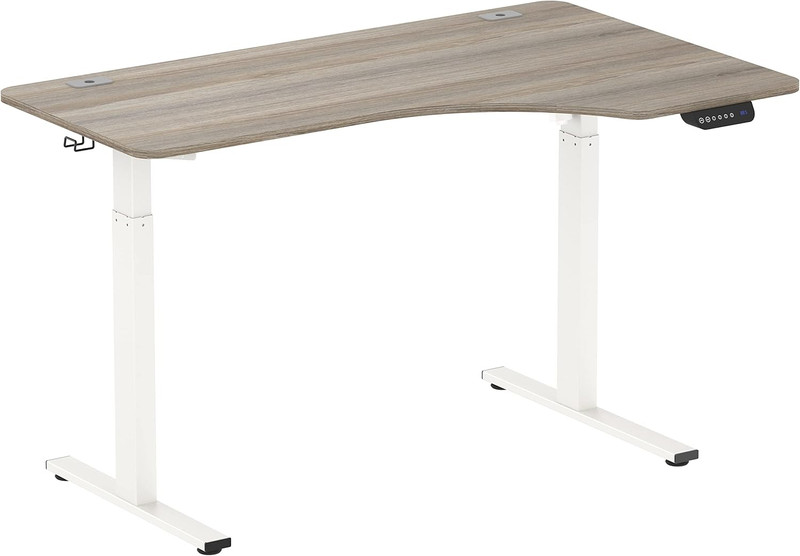 L-Shaped 55" Electric Height Adjustable Standing Desk - Oak Finish