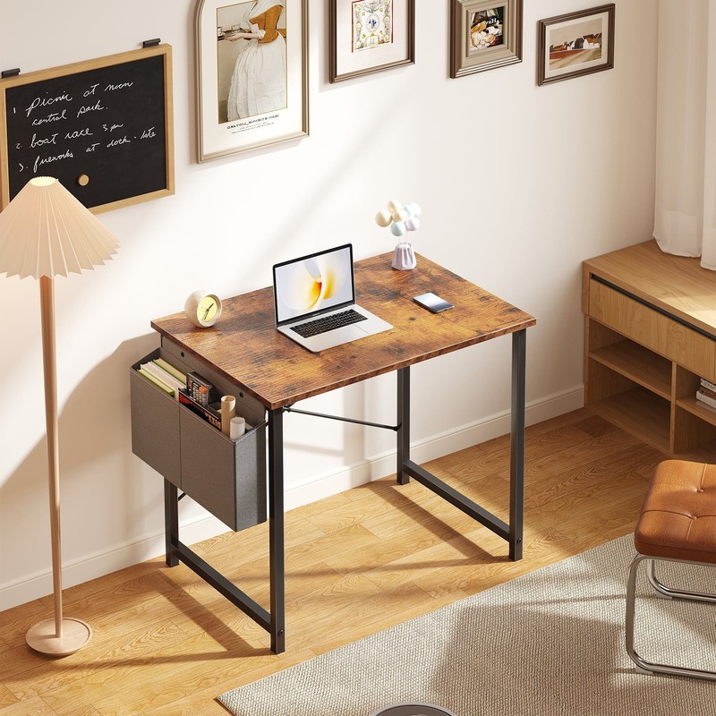 31″ Computer Desk with Metal Frame, Waterproof Surface and Storage Bag