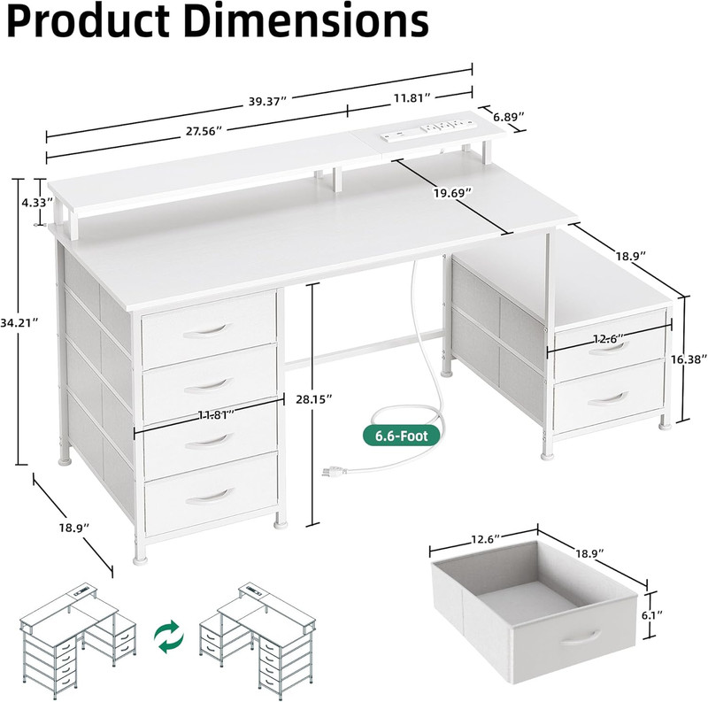 52 Inch Office Desk with 6 Drawers and Printer Space for Storage, Reversible Com gallery