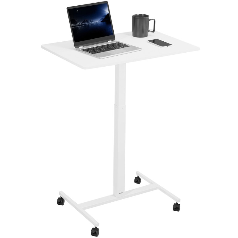 VIVO White 28″ Pneumatic Mobile Workstation Cart, Sit-Stand Laptop Desk