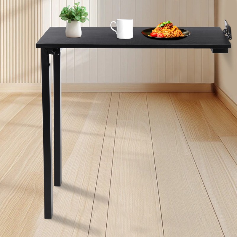 Wall-Mount Folding Table 75 × 40 cm Black E0 Solid Wood Fold-Down Desk