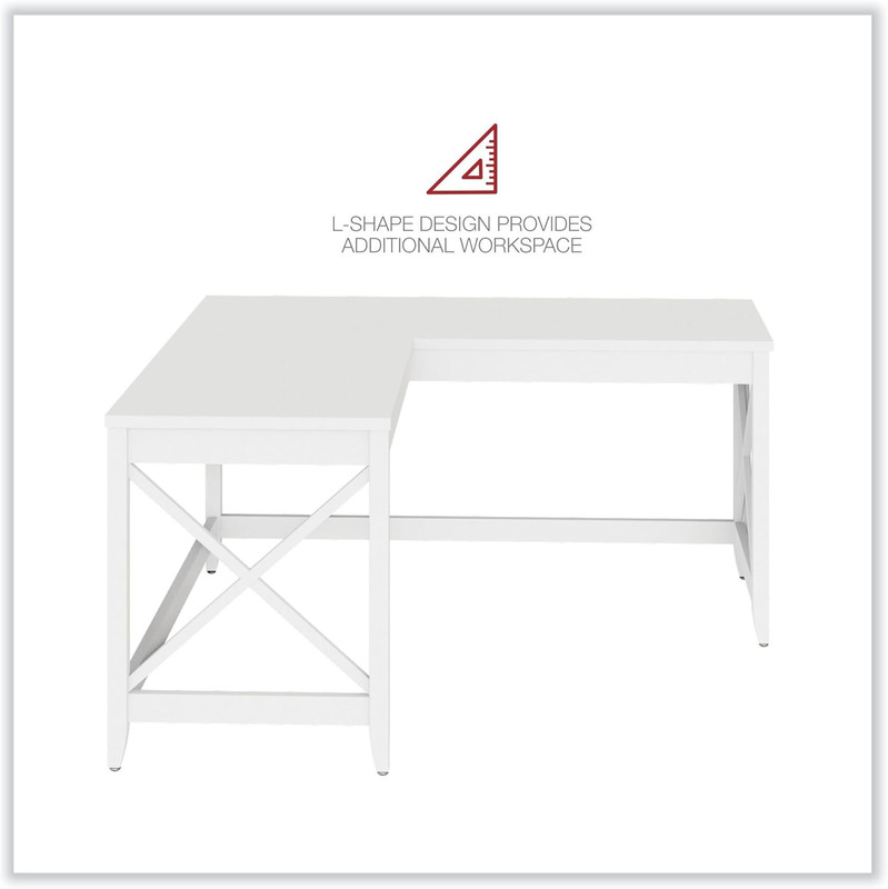 Workspace by L-Shaped Farmhouse Desk, 58.27" X 58.27" X 29.53", White gallery