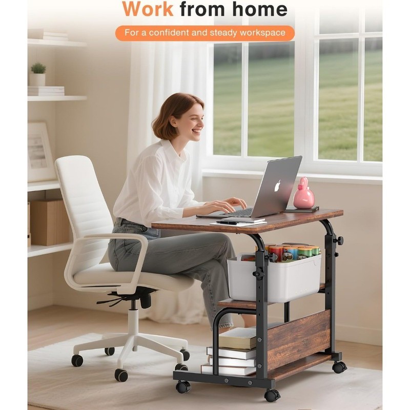 Portable Rolling Desk, 32" Computer Desk Drafting Tables with Storage Shelves gallery