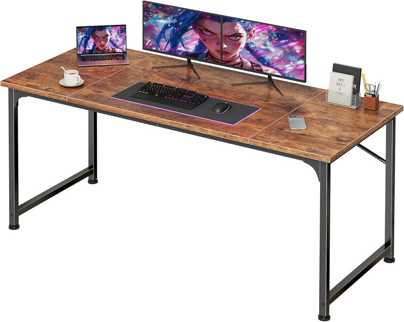 55 Inch Computer Desk Home Office Writing Study Gaming Desk Rustic Brown
