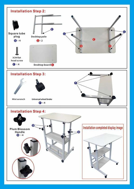 3 Tier Rolling Computer Desk Laptop Table Height Adjustable Study Table 60x40cm gallery