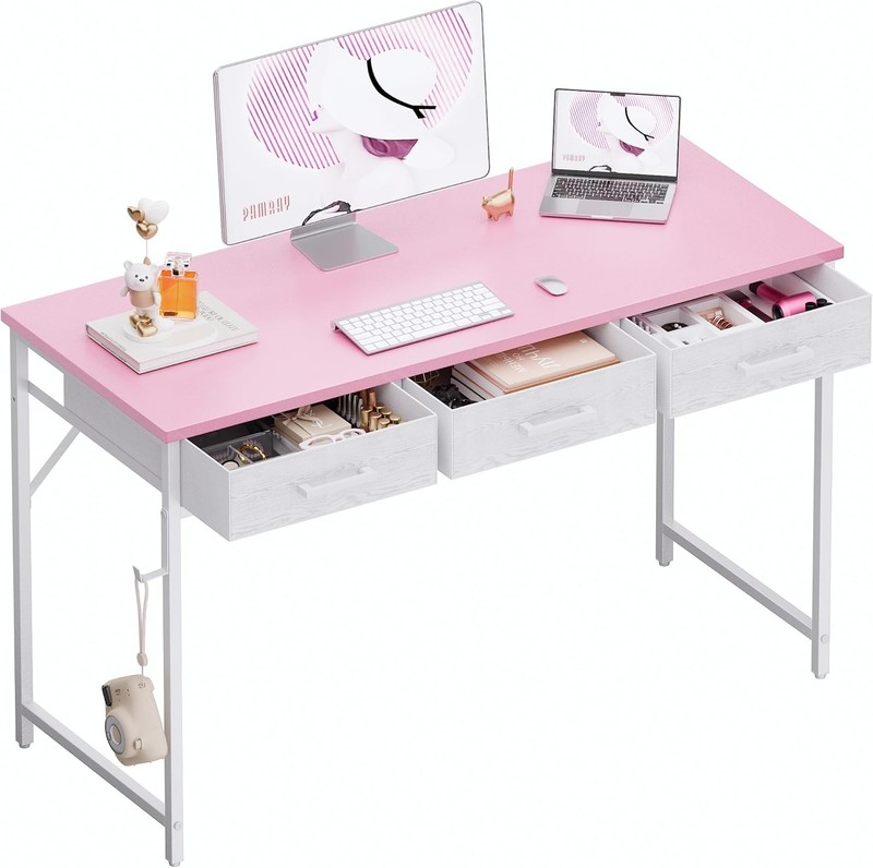 47″ Small Computer Desk W/ 3 Drawers Bedroom Study Writing Home Office Table