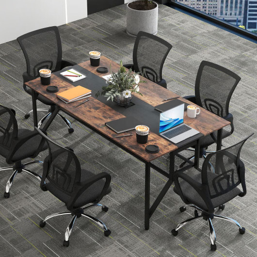 Rectangular Meeting Table with Mesh Storage Shelf and Cable Grommet-Rustic Brown gallery