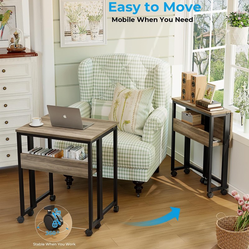 Small Folding Desk, 63cm Folding Desk with Castors, Simple M... gallery
