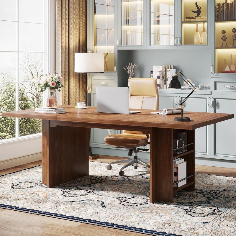 63-Inch Long Computer Desk, Modern Executive Office Desk with Storage Shelves