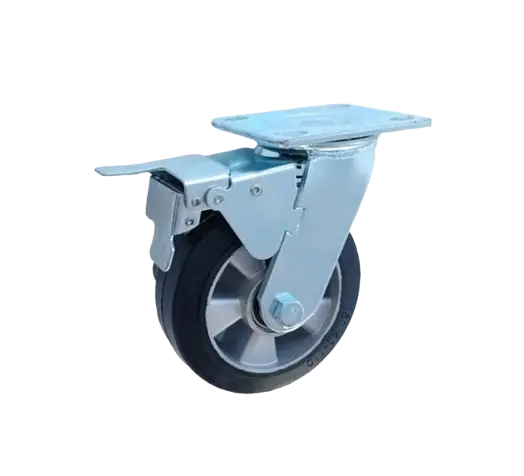 Rueda Goma Elástica Núcleo Aluminio 125 mm Placa Giratoria Freno Rueda Goma Elástica Núcleo Aluminio 125 mm Placa Giratoria Freno