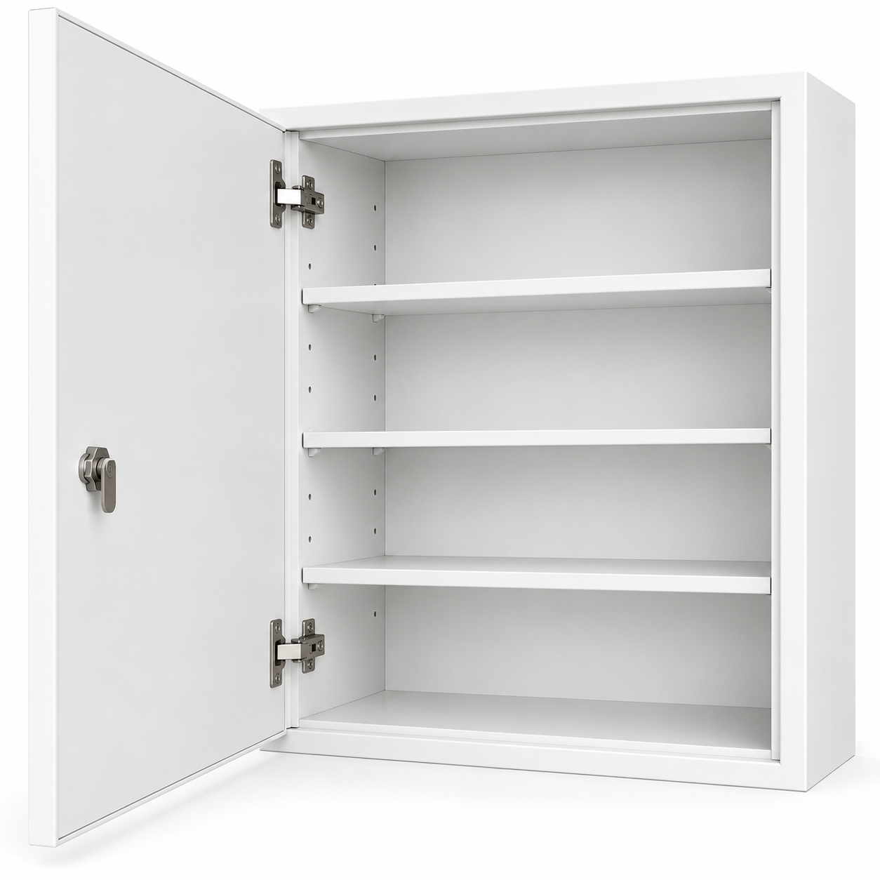 Gabinete blanco abierto con estantes interiores