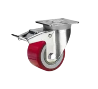 Rueda PU Rojo Núcleo Hierro Fundido Placa Giratoria Freno 80 mm