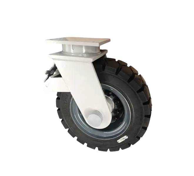 Rueda Caucho Macizo 400 mm Carga 1500 Kg Placa Giratoria con Freno Rueda Caucho Macizo 400 mm Carga 1500 Kg Placa Giratoria con Freno