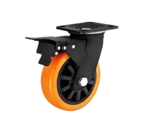 Rueda ORANGE Banda PU N&uacute;cleo PP 125 mm Placa Giratoria Freno