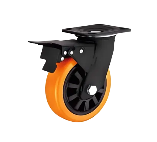 Rueda ORANGE Banda PU Núcleo PP 100 mm Placa Giratoria Freno Rueda ORANGE Banda PU Núcleo PP 100 mm Placa Giratoria Freno