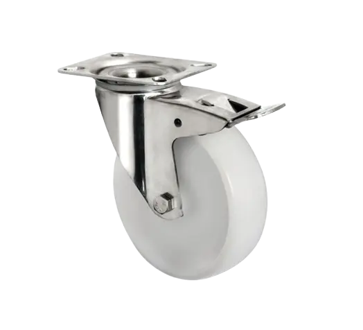 Rueda Poliamida 100 mm Placa Giratoria con Freno Acero Inox 304 Rueda Poliamida 100 mm Placa Giratoria con Freno Acero Inox 304