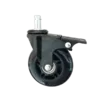 Rueda Skate PU Negro Placa Vástago Pasante Giratoria con Freno 75 mm
