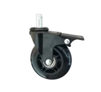 Rueda Skate PU Negro Placa Vástago Pasante Giratoria con Freno 75 mm